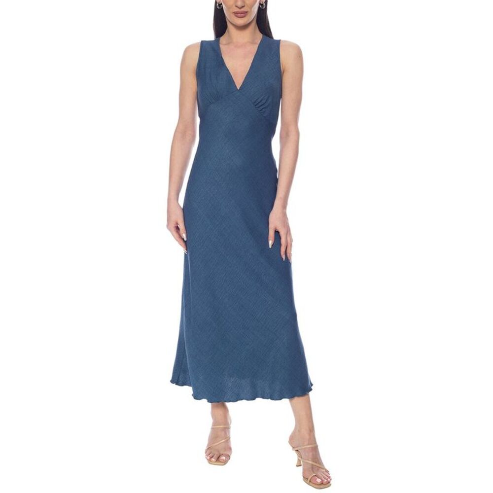 Tash + Sophie Womens  Solid Ruffle Trim Dress, Blue